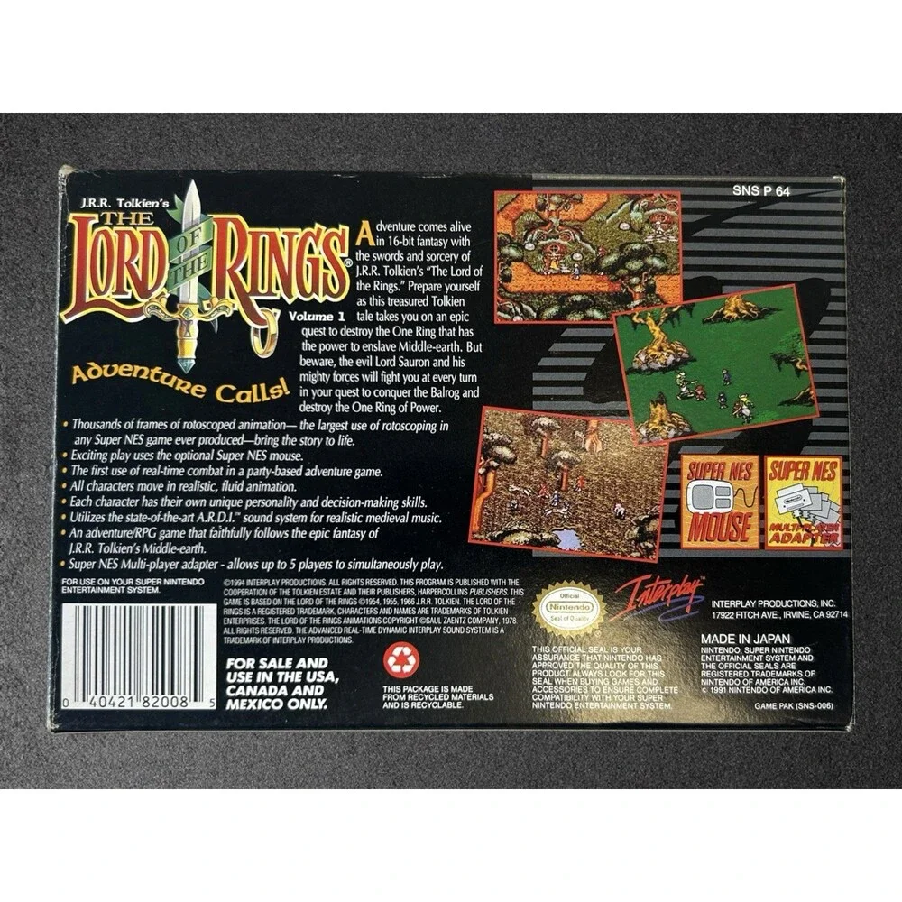 J.R.R. Tolkien's Lord of the Rings Vol 1 Super Nintendo SNES CIB Box Manual Game